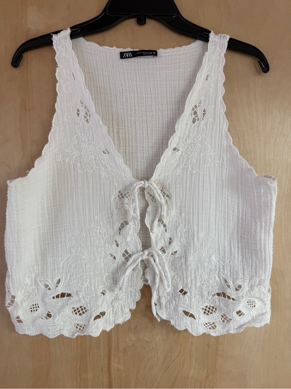 Zara Embroidered Openwork Gauze Tie-Front Vest Top: M - Picture 2 of 11